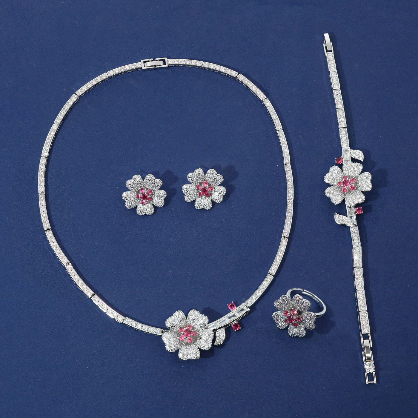 Flower Zircon Necklace & Earring