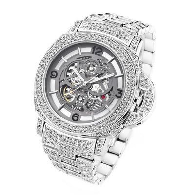 Men's Full Diamond Luminous Hollow Out Bottom Mechanical Watch