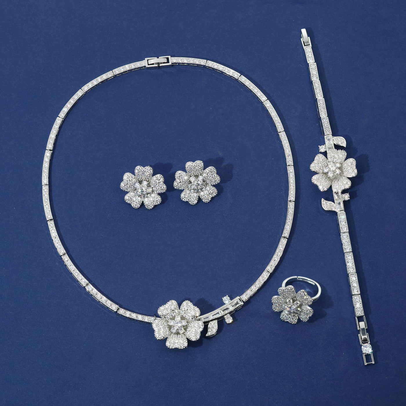 Flower Zircon Necklace & Earring