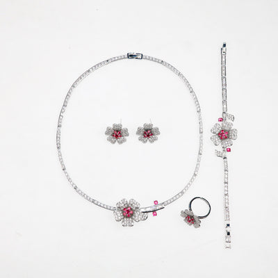 Flower Zircon Necklace & Earring